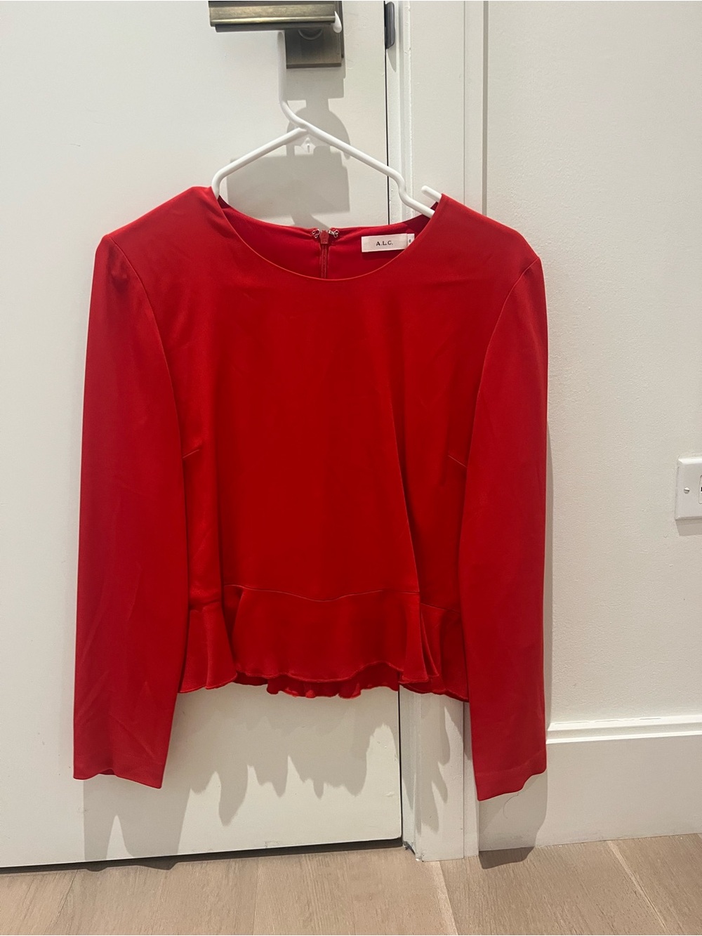 A.L.C. Red Long-Sleeve Peplum Top